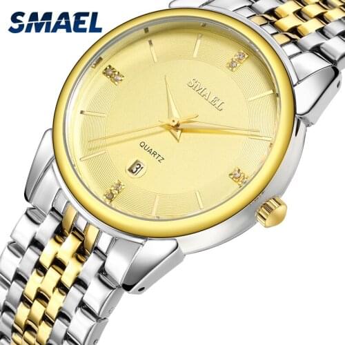 SMAEL Fashion Mens Quartz Clock Top Brand Large Thin Dial Steel Band Waterproof Military Man Sports Watch Quartz Watches Mens