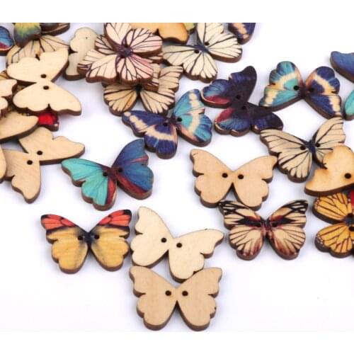 Colored Drawing Colorful Butterfly Wood Buttons For Sewing DIY Craft 100pcs