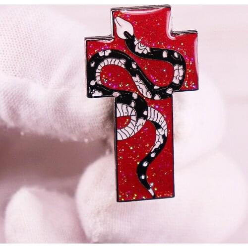 Cartoon Anime Snake Glitter Cross Brooch Pins Enamel Metal Badges Lapel Pin Brooches Jackets Jeans Fashion Jewelry Accessories