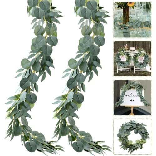 2M Eucalyptus Garland with Rose Flowers Artificial Vines Faux Silk Greenery Wedding Backdrop Arch Wall Decor Home Dinning Table