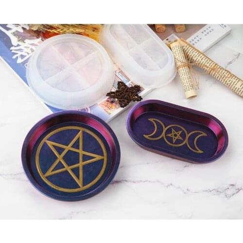 Pentacle Pentagram- Dish Mold Moon Star Candle Tray Box Stroage Resin Molds Triple Moon Goddess Plate Resin Mold Tools