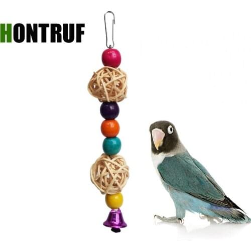 Parrot Bird Pet Toy Hemp Rope Apple Tree Branch Rattan Ball Bell Molar Tooth Toy Bite Wood String