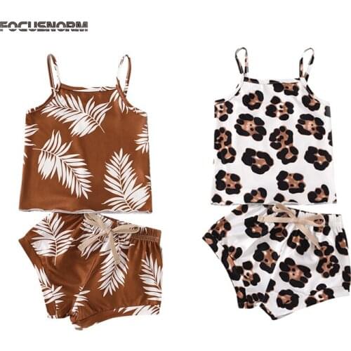 FOCUSNORM 0-24M Infant Kids Girls Boys Clothes Sets Leopard Print Sleeveless Vest Tops Shorts 2pcs Outfits