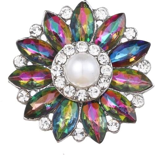 Crystal flower 18mm Metal snap button jewelry DIY bracelet KC9440