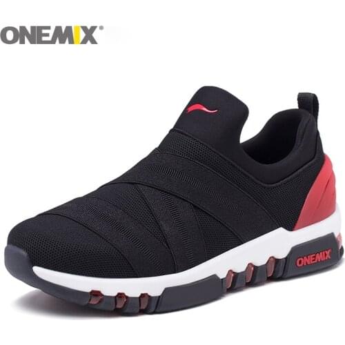 Onemix 2020 New Man Running Shoes For Men Nice Zapatillas Athletic Trainers Black Red Sports Air Mesh Knit Cushion Jogging Shoes