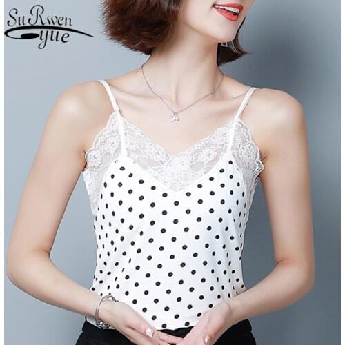 2021 New Fashion Summer Sexy Women Tanks Camis Casual Party Blouse Women Clothing Plus Size Lace Polka Dot Women Blouse 4936 50