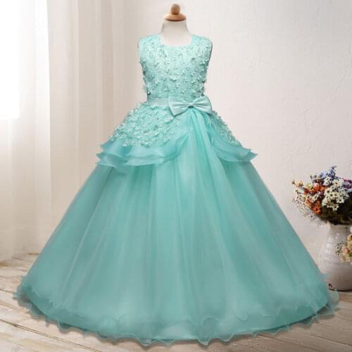 New Arrival Girls Party Dresses Children Sleeveless 3D Flowers Long Maxi Wedding Dresses Kids Ball Gown Kindergarten Vestido