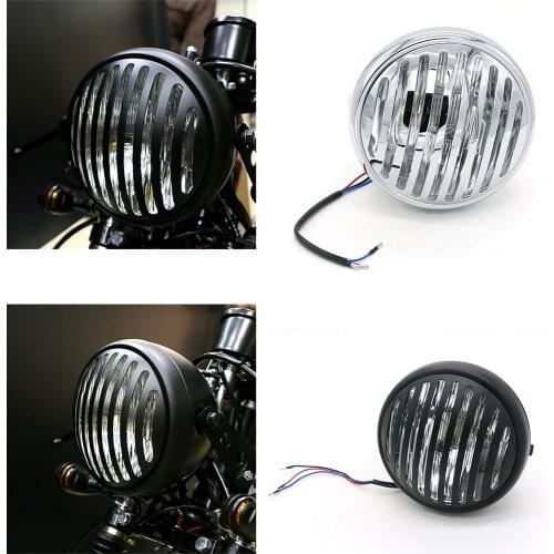 DC 12V Motorcycle Grill Headlight Motorbike Retro Headlights Motor Moto Scooter Vintage Front Light Round Lamp For Cafe Racer