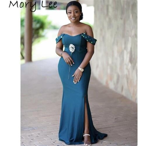 Bridesmaid Dresses African Off The Shoulder Sweetheart Floor Length Side Slit Silk Satin Wedding Party Bridemaid Dresses