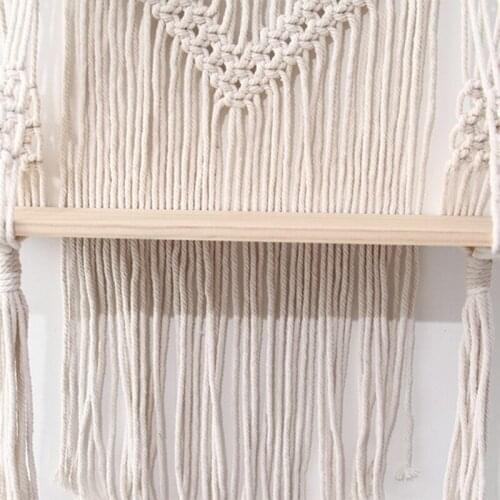 Handwoven Macrame Tapestry Rack Wall Hanging Shelf Storage Bohemian Tassel Wooden Shelves Wedding Party Home Decoration