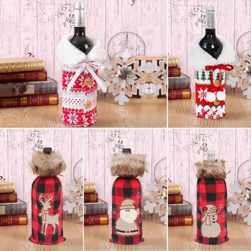 Christmas Wine Bottle Cover Merry Christmas Decor For Home Table 2020 Noel Navidad Christmas Ornaments Gift Happy New Year 2021