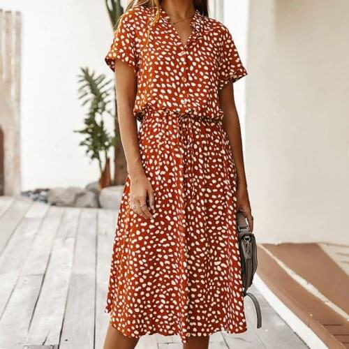 Sexy V-neck Summer Dress Women Vintage Casual Polka Dot Print Dress Short Sleeve Long Party Dress Vestidos