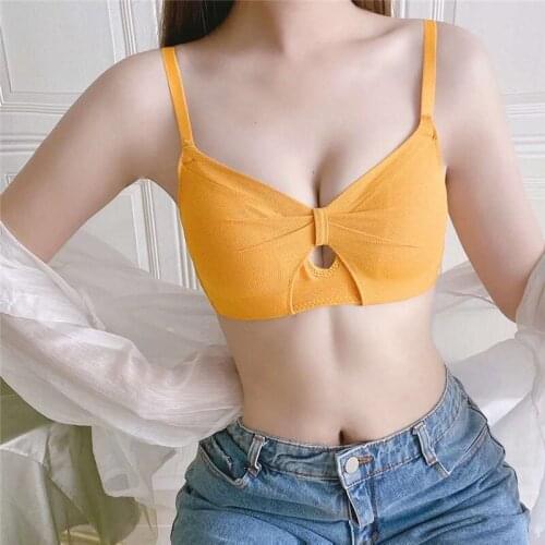 Sexy no underwire cross pleated hollow girl underwear comfortable soft bra small chest gather adjustment bra