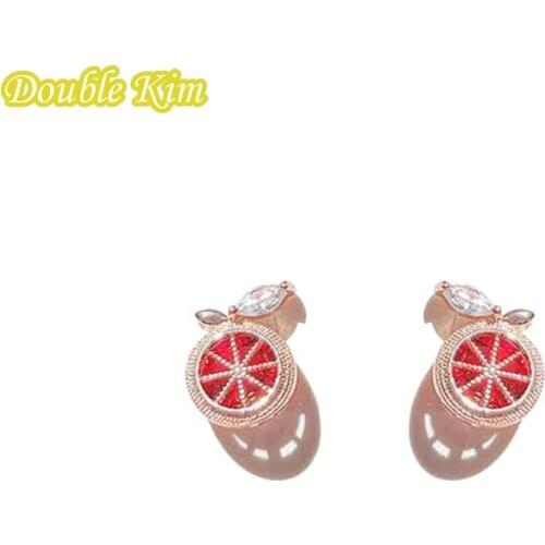 Fruit Lemon Grapefruit Stud Earrings Copper Material Inlaid Zircon Rose Gold Plated Earrings Fashion Trendy Women Jewelry Gif