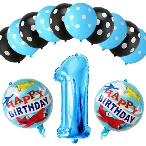 13pcs Number foil balloons 1st 2ed 3th birthday globos plane crown Party Decorations Adult helium Ballons Kids toys Baby Shower