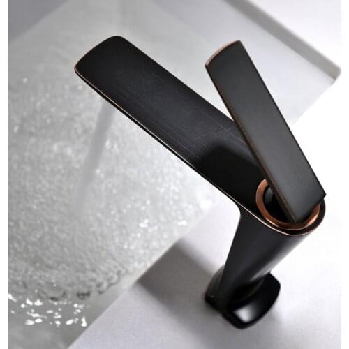 Bathroom Faucet Black Single Handle Hot And Cold Water Switch Water Mixer Taps Wash Basin Deck Mounted Basin Faucet