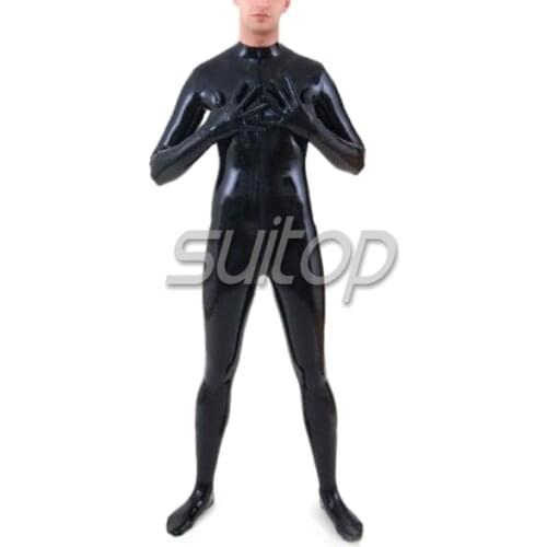 Suitop Latex rubber catsuit for men sexy back latex catsuit full cover suit with gloves &socks