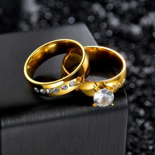 LOVE Marriage Couple Wedding Rings Set for Men and Women Gold Color Titanium Stainless Steel Jewelry High Quality