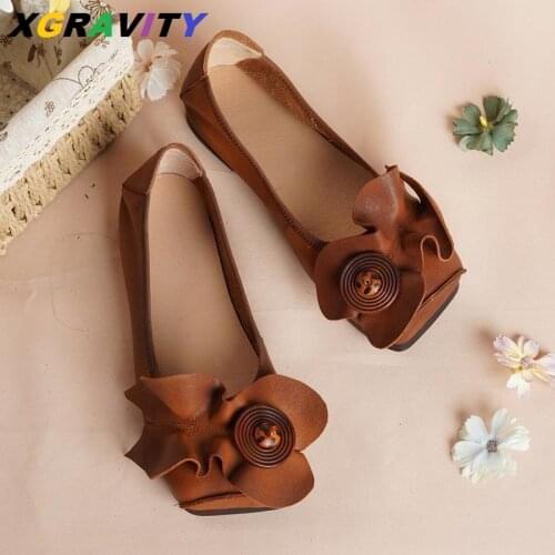 Soft Sole Ladies Flat Shoes Female Comfortable Flats Genuine Leather Square Toe Hand-made Women Shoes Ethnic Retro Mothers Shoe