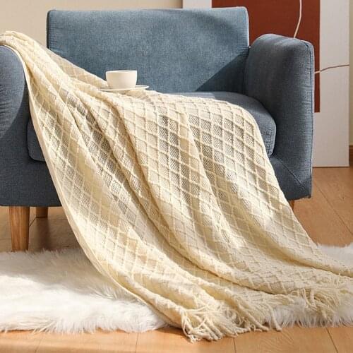 Knitted bed throw blanket Soft fluffy sofa Plaid chair bed cover towel with tassel Nap thread blankets for beds Home textile