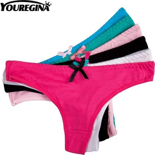 YOUREGINA Women Sexy Cotton G-string Girl Thong Underwear Panties Comfortable Solid Soft 6pcs/lot Lingerie Intimates Bikini M-XL