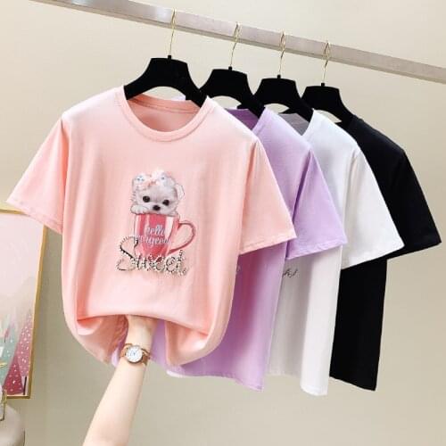Summer Harajuku T Shirt Women Korean Fashion White Tshirt Short Sleeve Animal Tee Shirt Femme 2021 Girls Tops Purple Pink Black