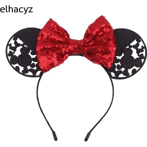 1PC NEW Valentine/Christmas Hollow Mouse Ears Headbands 5'Sequin Bow Hairband For Girls Women Party Headwear Hair Accessories