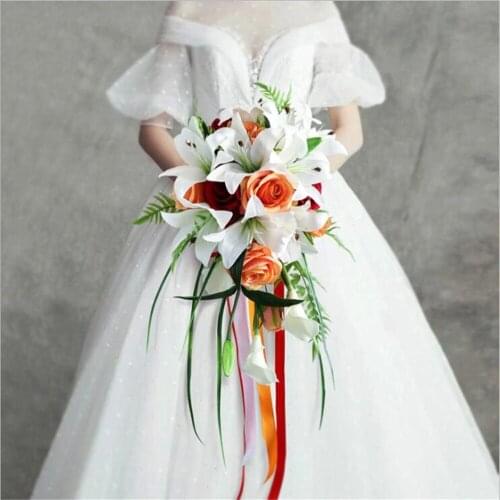 SESTHFAR Bridal Bouquets Women Wedding Artificial Flower Bouquet Studio Wedding Simulation Holding Flowers Bruidsboeket