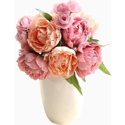 1 bouquet 8 Heads Silk Artificial Flowers Peony Bridesmaid Bridal Bouquet Latex Artificial Flower For Party Wedding