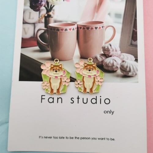 10Pcs Akitas Metal Enamel Charms Pendants Drop Oil Flowers Dogs Earring Finding Fit Fashion Jewelry Bracelet Making Accessories