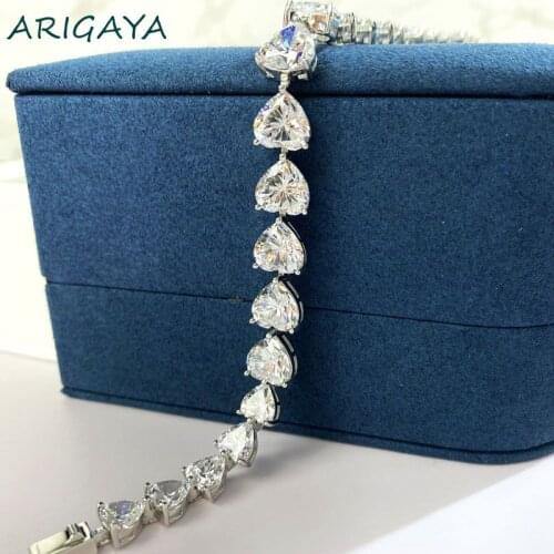 100% 925 sterling Silver Love Heart Shape Created Moissanite Diamond Tennis Bracelet For Women Wedding Fine Jewelry