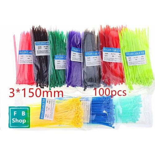 100pcs Colorful 3*150mm width 2.5mm Factory Standard Self-locking Plastic Nylon Cable Ties,Wire Zip Tie