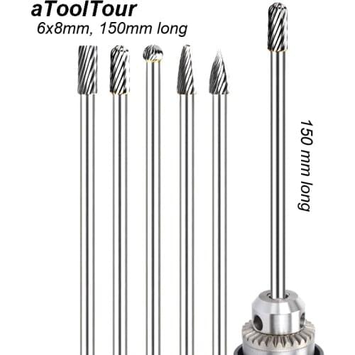 150mm 1/4 Carbide Burr Long Shank Set Carving Grinder Abrasive Tools Rotary Burr Long Shaft Rasp File Milling Cutter Wood Metal