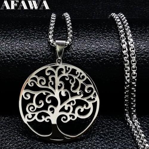 2021 Fashion Tree of Life Stainless Steel Necklace for Women Silver Color Choker Necklace Jewellery bisuteria mujer N18065