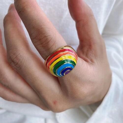 5PCS, Simple Style Color Enamel Rings for Women Men Unisex Jewelry Rainbow Stripes Finger Rings Vintage Gifts