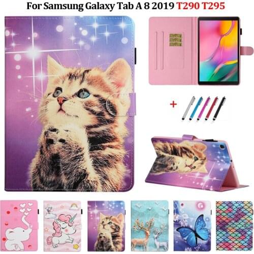 8 inch Tablet Case For Funda Samsung Galaxy Tab A 8 2019 Case SM-T290 SM-T295 Kawaii Unicorn Cat Butterfly Leather Cover Coque