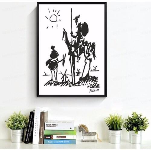 Abstract Don Quixote Canvas Printed Wall Painting Retro Frameless Oil Painting Living Room Home Decoration Black and White Art