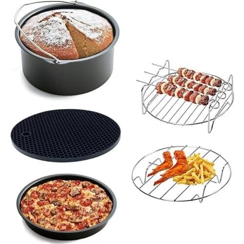 AD-6inch Air Fryer Accessories Cake Baking Pan Pizza Pan Grill Rack Fit All 3.2QT - 5.8QT Airfryer, Set of 5