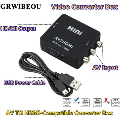 AV TO HDMI-Compatible RCA AV/CVSB L/R Video to HDMI-compatible AV Scaler Adapter HD Video Converter Box 1080P Support NTSC PAL