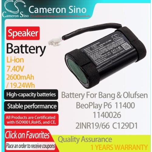 CameronSino Battery for Bang & Olufsen BeoPlay P6 11400 1140026 fits Bang & Olufsen 2INR19/66 C129D1 Speaker Battery 2600mAh