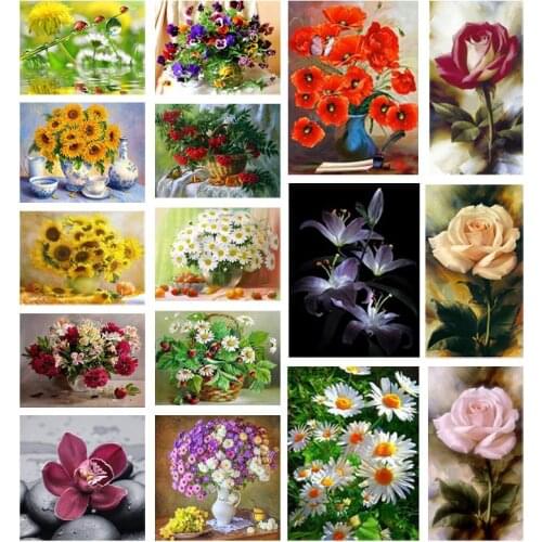 5D DIY Diamond Painting Color Flower Vase Home Decoration Full Square/Round Rhinestone Daisy Rose Narcissus Diamond Embroidery