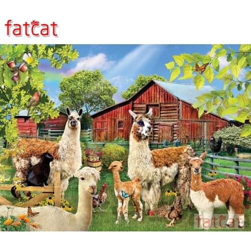FATCAT Alpaca life animals house Diamond Painting Full Square Round Drill Diy 5D Diamond Embroidery Mosaic Needlework AE1854