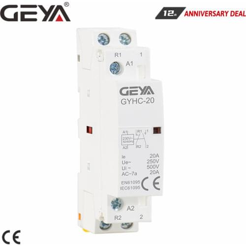 Free Shipping GEYA GYHC 2P 20A 2NO 2NC 1NO1NC Household Contactor 220V 50/60Hz Automatic Din Rail AC Contactor 16A 25A
