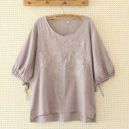 Plus Size XL-4XL Women Ladies Half Sleeved Floral Embroidery Blouse Loose Shirts Fashion Casual Tops