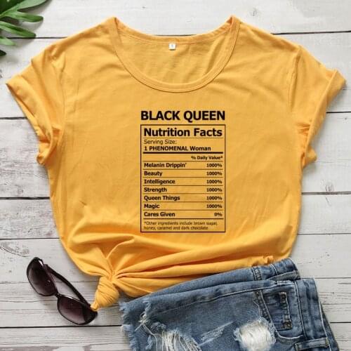 Black Queen Nutrition Facts T-shirt Casual Women Short Sleeve Hipster Melanin Top Tee Shirt Trendy Black Girl Magic Tshirt