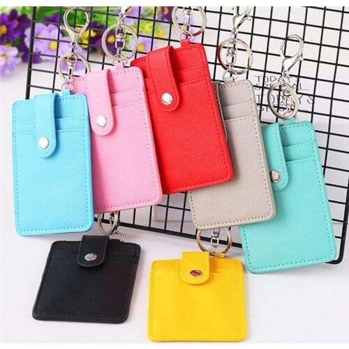 PU Leather Badge Holder Office Key Ring ID Card Holders Mini Wallet 3-Slot Credit Card Bus Card Bag Travel Accessories