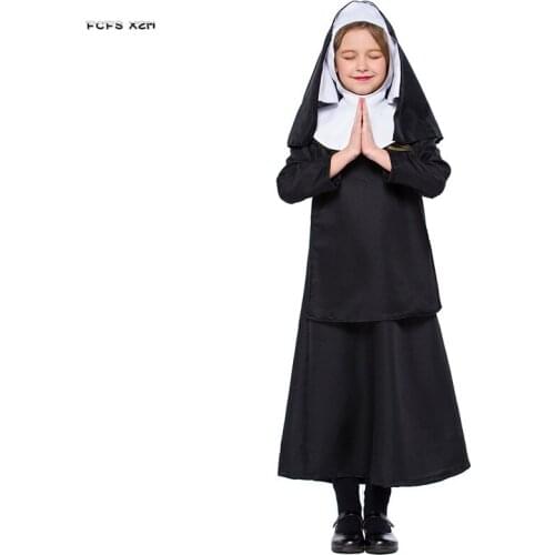 Children Religieuse Christian Maria Sister Cosplays Girls Halloween Nuns Costume Carnival Purim stage show Role play Party dress