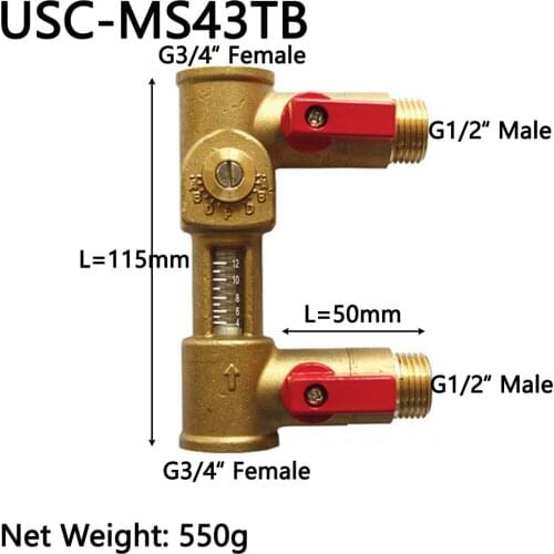 G3/4" Mechanical Flow Meter Direct Reading 4-12L/min USC-MS43TB Spring flowmeter Brass Flow reader Balancing Valve