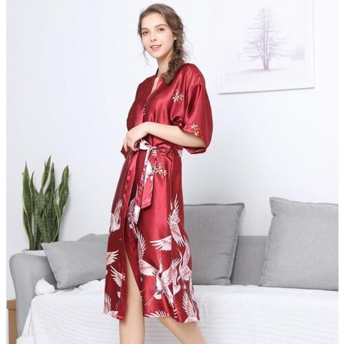 Fashion Satin Robe Women Bathrobe Nightgown Leaves Silk Kimono Bride Wedding Dressing Gown Female Sleepwear Night Grow For Women