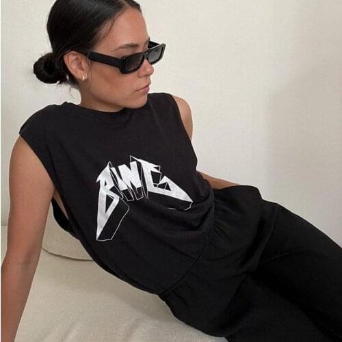 Letter Graphic Cotton Tank Top Femme Sexy Sleeveless O Neck T Shirt Classic Camis Casual Vintage Chic Streetwear Vest Hauts